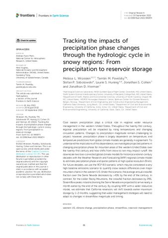 Tracking the impacts of precipitation phase changes through the hydrologic cycle in snowy regions: From precipitation to reservoir storage thumbnail