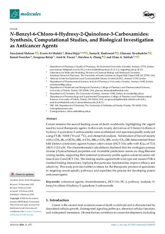 N-Benzyl-6-Chloro-4-Hydroxy-2-Quinolone-3-Carboxamides: Synthesis, Computational Studies, and Biological Investigation as Anticancer Agents thumbnail