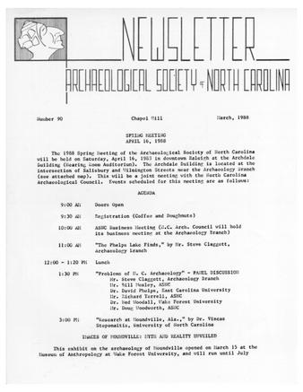 Newsletter of the Archaeological Society of North Carolina Number 90 thumbnail