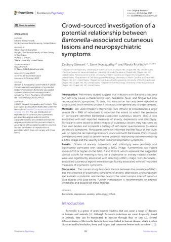 Crowd-sourced investigation of a potential relationship between Bartonella-associated cutaneous lesions and neuropsychiatric symptoms thumbnail