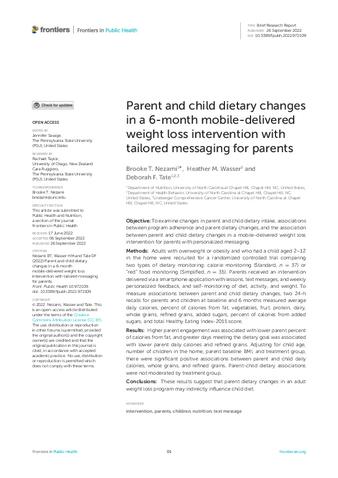 Parent and child dietary changes in a 6-month mobile-delivered weight loss intervention with tailored messaging for parents thumbnail