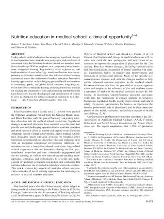 Nutrition education in medical school: a time of opportunity