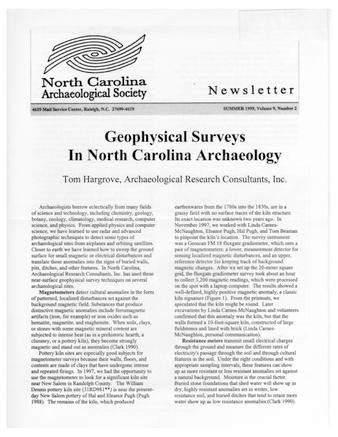 North Carolina Archaeological Society Newsletter Volume 9 Number 2
