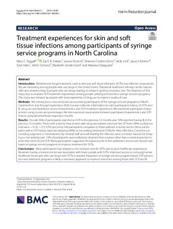Treatment experiences for skin and soft tissue infections among participants of syringe service programs in North Carolina thumbnail