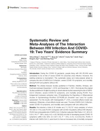 Systematic Review and Meta-Analyses of The Interaction Between HIV Infection And COVID-19: Two Years’ Evidence Summary thumbnail