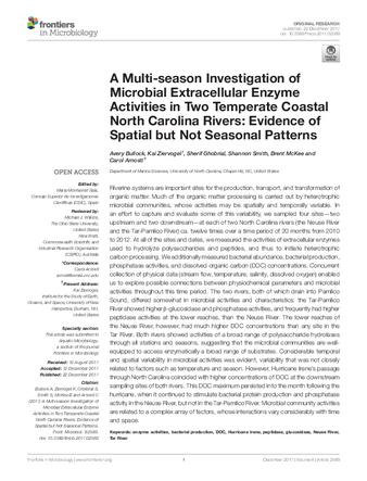 A Multi-season Investigation of Microbial Extracellular Enzyme Activities in Two Temperate Coastal North Carolina Rivers: Evidence of Spatial but Not Seasonal Patterns thumbnail