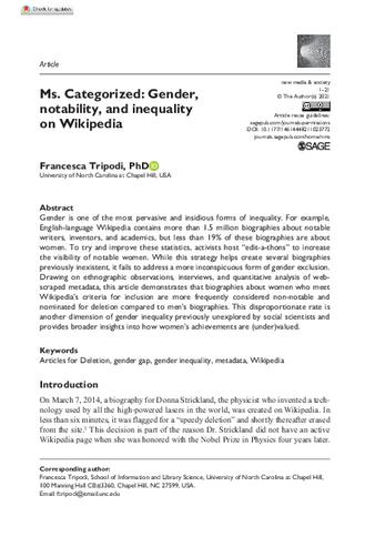 Ms. Categorized: Gender, notability, and inequality on Wikipedia thumbnail