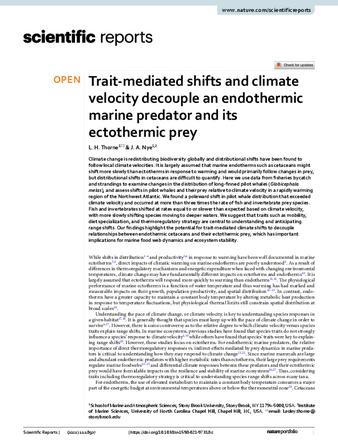 Trait-mediated shifts and climate velocity decouple an endothermic marine predator and its ectothermic prey thumbnail