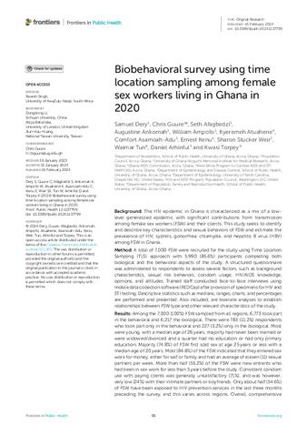 Biobehavioral survey using time location sampling among female sex workers living in Ghana in 2020