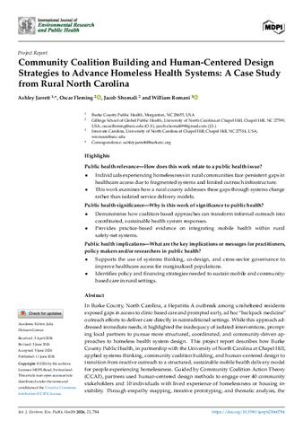 Community Coalition Building and Human-Centered Design Strategies to Advance Homeless Health Systems: A Case Study from Rural North Carolina thumbnail