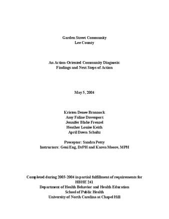 Garden Street Community, Lee County : an action-oriented community diagnosis : findings and next steps of action thumbnail