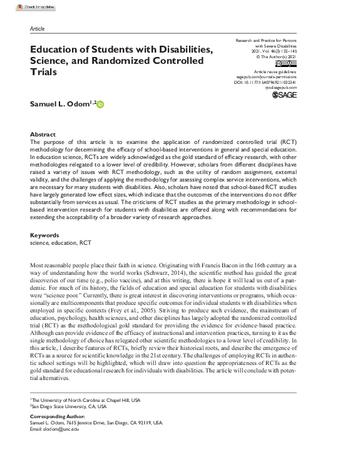 Education of Students with Disabilities, Science, and Randomized Controlled Trials thumbnail