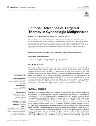 Editorial: Advances of Targeted Therapy in Gynecologic Malignancies thumbnail