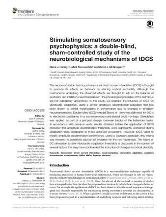 Stimulating somatosensory psychophysics: a double-blind, sham-controlled study of the neurobiological mechanisms of tDCS thumbnail