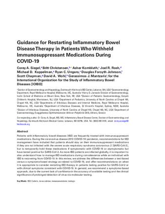 Guidance for Restarting Inflammatory Bowel Disease Therapy in Patients Who Withheld Immunosuppressant Medications During COVID-19 thumbnail