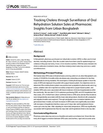 Tracking Cholera through Surveillance of Oral Rehydration Solution Sales at Pharmacies: Insights from Urban Bangladesh thumbnail