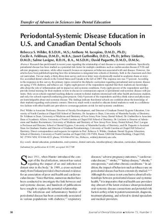 Periodontal-Systemic Disease Education in U.S. and Canadian Dental Schools