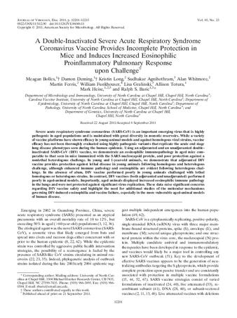 A Double-Inactivated Severe Acute Respiratory Syndrome Coronavirus Vaccine Provides Incomplete Protection in Mice and Induces Increased Eosinophilic Proinflammatory Pulmonary Response upon Challenge thumbnail