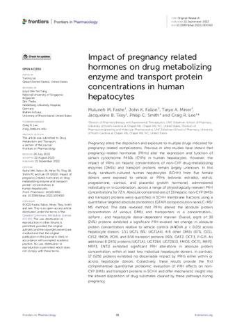 Impact of pregnancy related hormones on drug metabolizing enzyme and transport protein concentrations in human hepatocytes thumbnail
