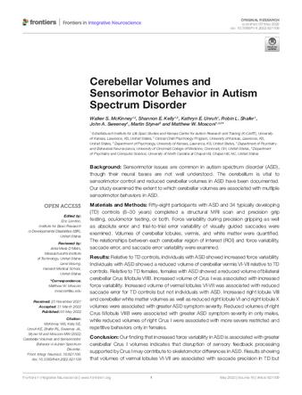 Cerebellar Volumes and Sensorimotor Behavior in Autism Spectrum Disorder thumbnail