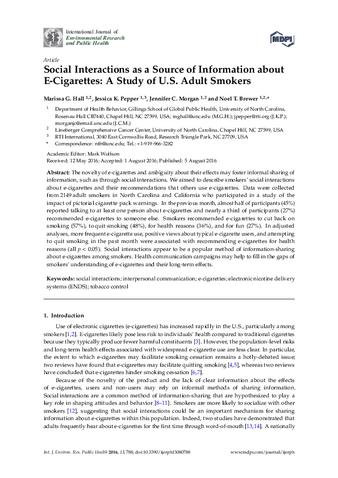 Social Interactions as a Source of Information about E-Cigarettes: A Study of U.S. Adult Smokers thumbnail