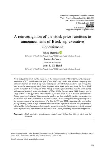 A reinvestigation of the stock price reactions to announcements of Black top executive appointments thumbnail
