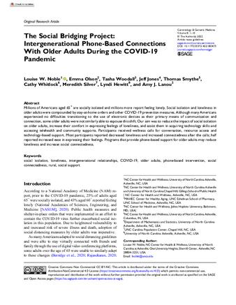 The Social Bridging Project: Intergenerational Phone-Based Connections With Older Adults During the COVID-19 Pandemic thumbnail