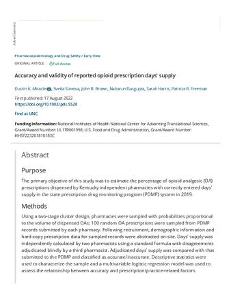 Accuracy and validity of reported opioid prescription days' supply thumbnail