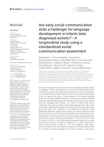 Are early social communication skills a harbinger for language development in infants later diagnosed autistic?—A longitudinal study using a standardized social communication assessment thumbnail