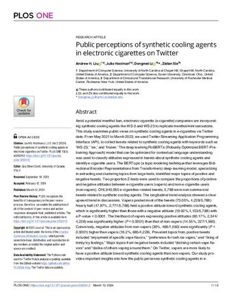 Public perceptions of synthetic cooling agents in electronic cigarettes on Twitter thumbnail