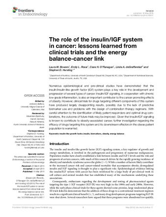 The Role of the Insulin/IGF System in Cancer: Lessons Learned from Clinical Trials and the Energy Balance-Cancer Link thumbnail