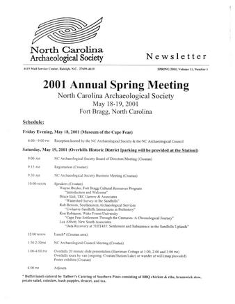 North Carolina Archaeological Society Newsletter Volume 11 Number 1