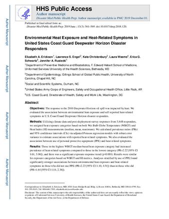 Environmental Heat Exposure and Heat-Related Symptoms in United States Coast Guard Deepwater Horizon Disaster Responders thumbnail