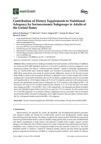 Contribution of dietary supplements to nutritional adequacy by socioeconomic subgroups in adults of the United States thumbnail