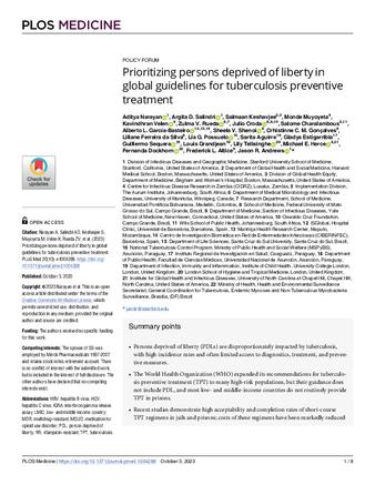 Prioritizing persons deprived of liberty in global guidelines for tuberculosis preventive treatment