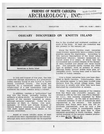 Friends of North Carolina Archaeology, Inc. Newsletter, Volume 5, Number 4 thumbnail