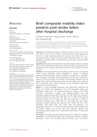 Brief Composite Mobility Index Predicts Post-Stroke Fallers After Hospital Discharge thumbnail