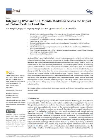 Integrating IPAT and CLUMondo Models to Assess the Impact of Carbon Peak on Land Use thumbnail