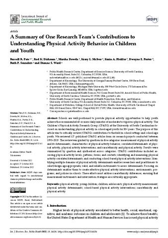 A Summary of One Research Team’s Contributions to Understanding Physical Activity Behavior in Children and Youth thumbnail