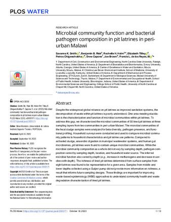 Microbial community function and bacterial pathogen composition in pit latrines in peri-urban Malawi thumbnail
