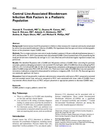 Central Line-Associated Bloodstream Infection Risk Factors in a Pediatric Population thumbnail
