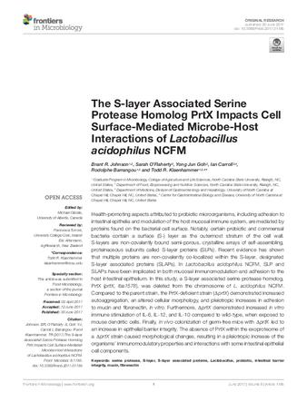 The S-layer Associated Serine Protease Homolog PrtX Impacts Cell Surface-Mediated Microbe-Host Interactions of Lactobacillus acidophilus NCFM thumbnail