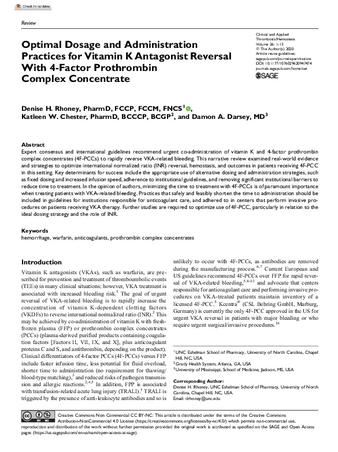 Optimal Dosage and Administration Practices for Vitamin K Antagonist Reversal With 4-Factor Prothrombin Complex Concentrate thumbnail