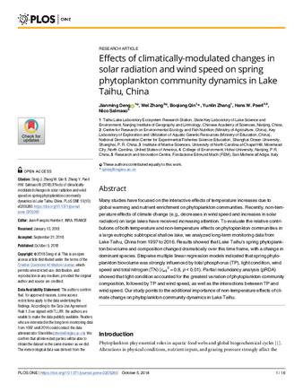 Effects of climatically-modulated changes in solar radiation and wind speed on spring phytoplankton community dynamics in Lake Taihu, China thumbnail
