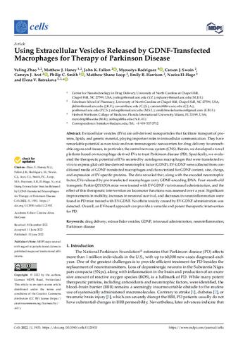 Using Extracellular Vesicles Released by GDNF-Transfected Macrophages for Therapy of Parkinson Disease thumbnail