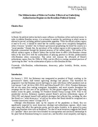 The Militarization of Police in Favelas: Effects of an Underlying Authoritarian Regime on the Brazilian Political System thumbnail