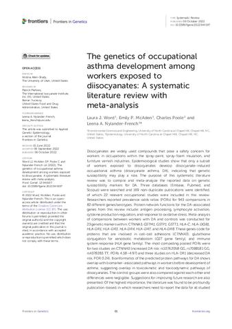 The genetics of occupational asthma development among workers exposed to diisocyanates: A systematic literature review with meta-analysis thumbnail