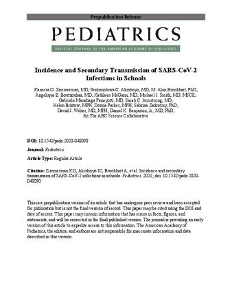 Incidence and Secondary Transmission of SARS-CoV-2 Infections in Schools thumbnail