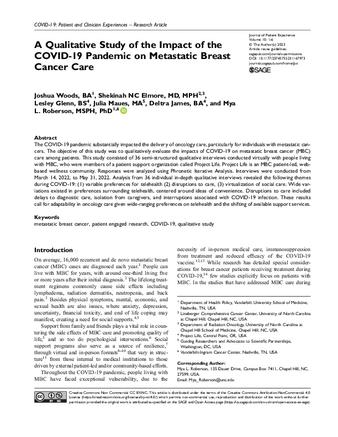 A Qualitative Study of the Impact of the COVID-19 Pandemic on Metastatic Breast Cancer Care