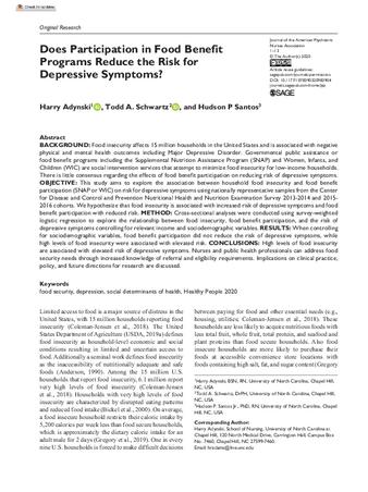 Does Participation in Food Benefit Programs Reduce the Risk for Depressive Symptoms? thumbnail